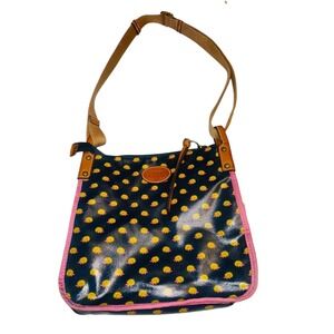 Fossil Crossbody Bag Navy Blue Hedgehog Print Pink Trim Adjustable Strap